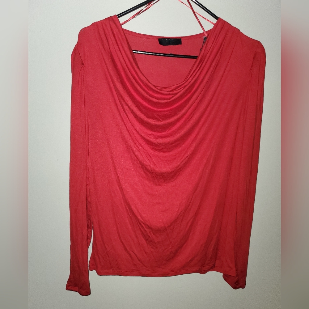 T Tahari red long-sleeved top